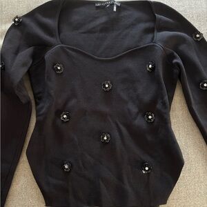 Elegant Black Floral Embellished Women's Top